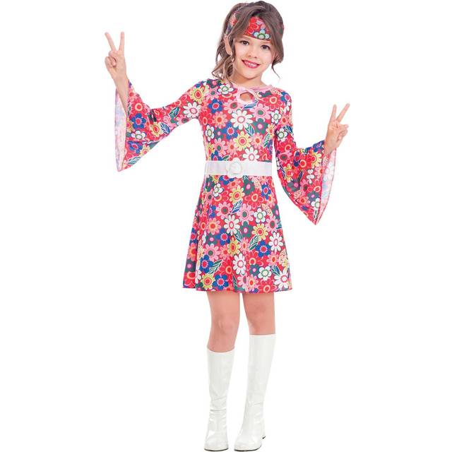 Amscan miss 60s hippie girl flower power girls fancy dress costume age 10-12