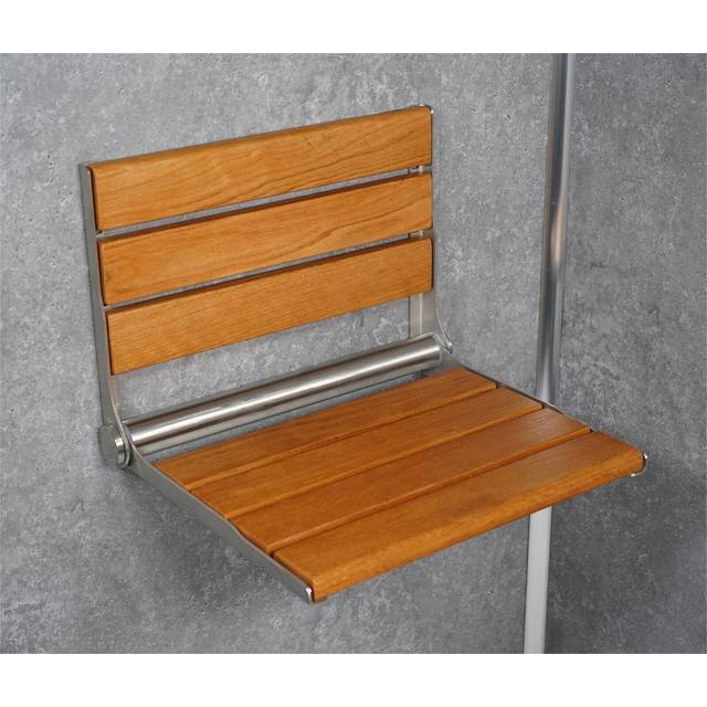Fold up shower seat wooden oak for elderly disabled en-suit bathroom