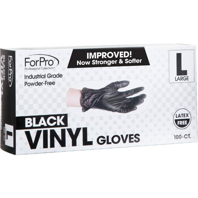 ForPro Disposable Vinyl Gloves  Black  Industrial Grade  Powder-Free  Latex-Free  Non-Sterile  Food Safe  2.75 Mil. Palm  3.9 Mil. Fingers  Large  100