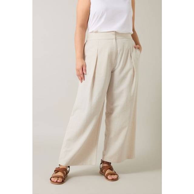Evans Curve Natural Brown Tailored Linen Trousers - 30-32