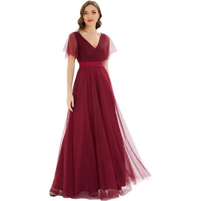 (burgundy, 9XL) Ever-pretty Women&apos;s Double V-neck Empire Waist Front Wrap Bridesmaid Dresses