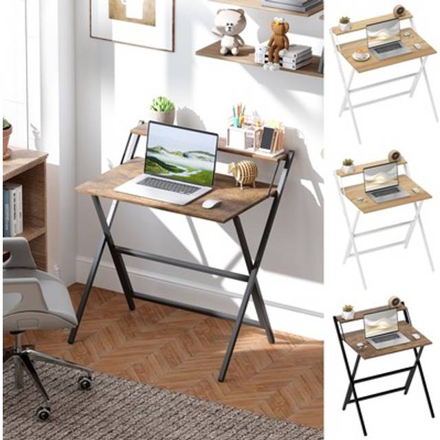 Homcom 81.5 Cm Folding Computer Desk With Monitor Shelf - Rustic Brown