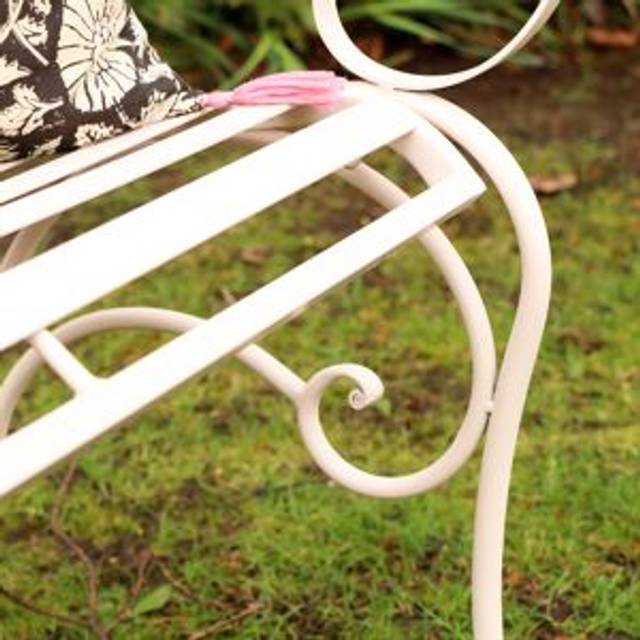 Large Ornate Pink Metal Garden Bench 103cm Material: Garden