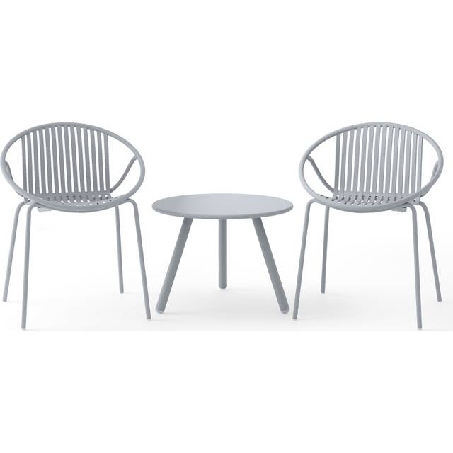 All Weather PP Patio Conversation 3 Pieces Bistro Set with Round Coffee table-Grey