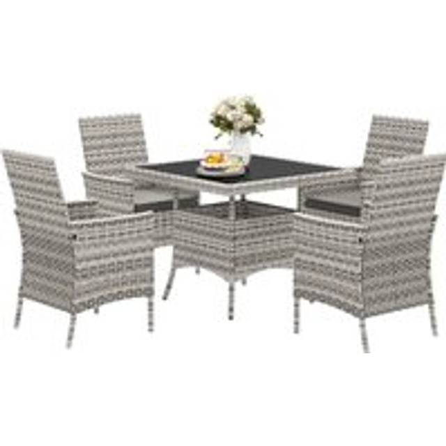Outsunny 4 Seater Rattan Garden Furniture Set with Cushion - Mixed-Grey | TJ Hughes Grey