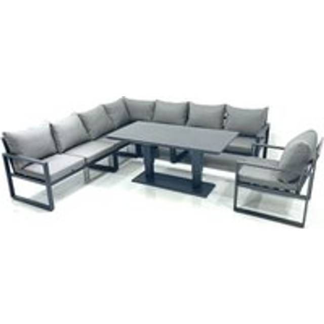 8 Seater Outdoor Aluminum Garden Furniture Set Corner Sofa Chair Adjustable Rising Lifting Dining Table Sets Dark Grey - Fimous