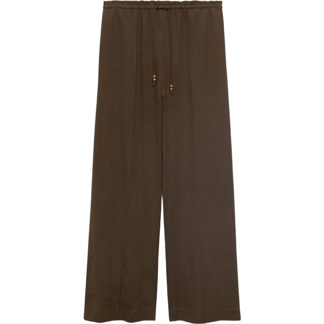 Linen-blend elastic waist trousers medium brown - Woman - M - MANGO - Medium Brown