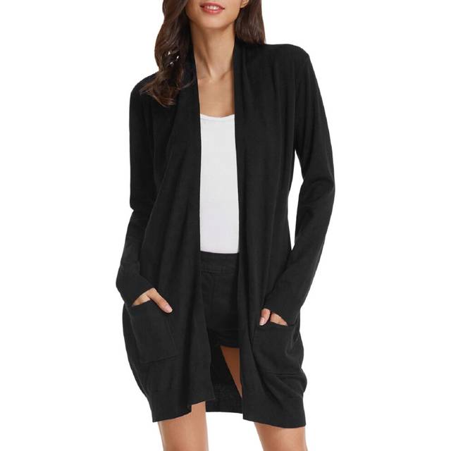 GRACE KARIN Essential Solid Open Front Long Knited Cardigan Sweater2XL Black