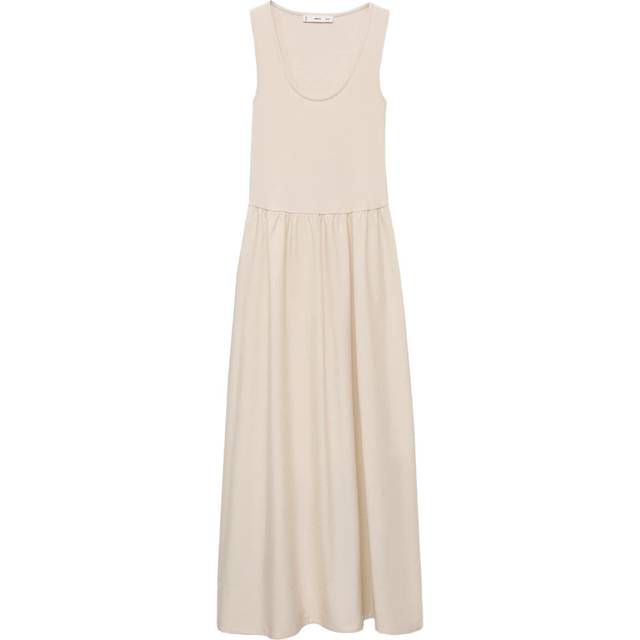 Flared dress in combined fabric ecru - Woman - 6 - MANGO - Ecru