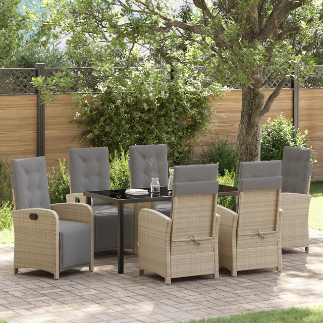 Trädgårdsmöbelset 7 pcs Beige konstrotting