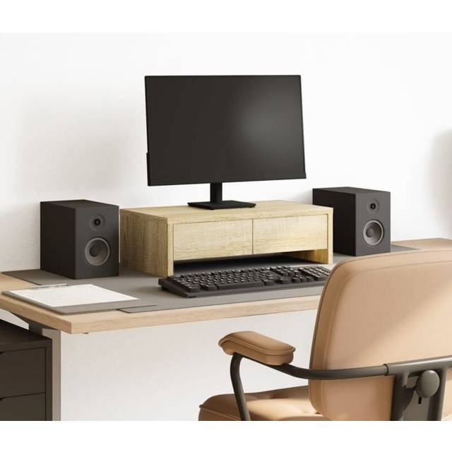 vidaXL Monitor Stand with Drawers Sonoma Oak 50x27x15 cm Engineered Wood - Brown