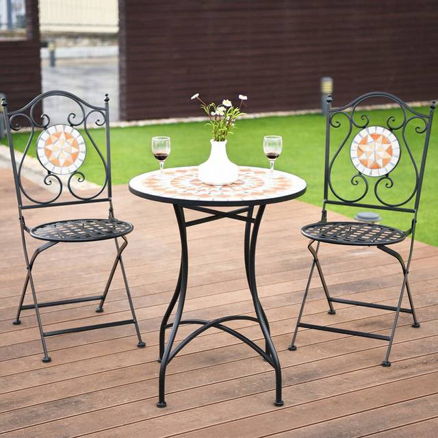 Costway 2 Seater Mosaic Metal Bistro Set - Black