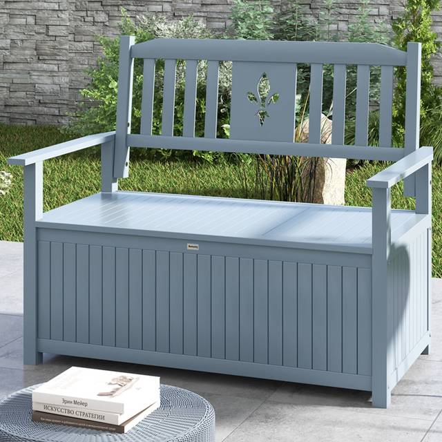 Outsunny 2 Seater Wood Garden Storage Bench Outdoor Storage Box Grey, Grey