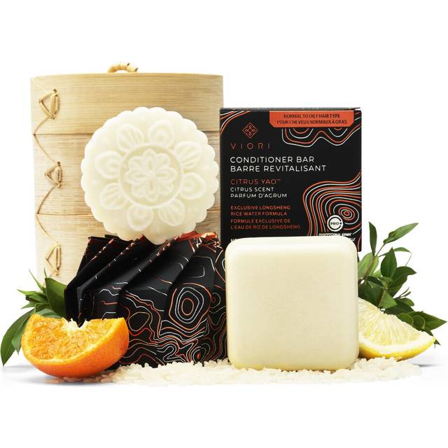 Viori The Foundation Bundle - Citrus Yao Shampoo and Conditioner Set with Bamboo Holder - Rice Water Shampoo Bar and Conditioner Bar - Sulfate-Free  V
