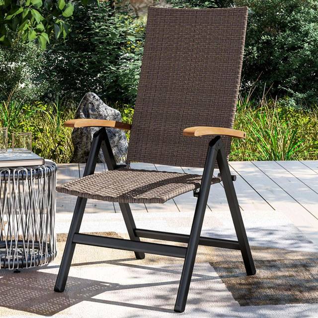 Outsunny Outdoor Folding Rattan Chair - Dining Chair - Brown | TJ Hughes