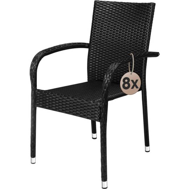 Casaria - 4/8 Piece Polyrattan Stacking Garden Chair Set Stackable Weatherproof Outdoor Chairs with Armrest 160kg Capacity Camping Patio Balcony Deck