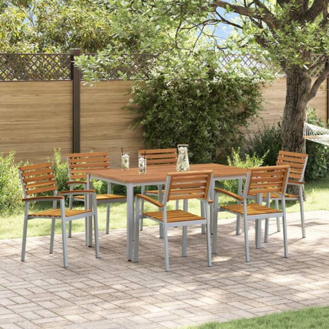7 Piece Garden Dining Set Solid Wood Acacia and Metal Vidaxl