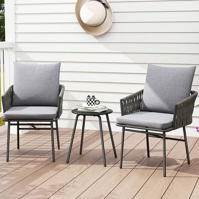 Outsunny 2 Seater Grey Rattan Bistro Set with 4 Cushions