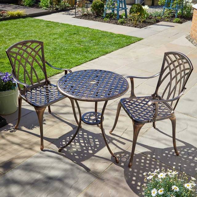 Home Source Aspen 2 Seater Brown Aluminium Lattice Patio Bistro Set - 66 x 60 x 60cm