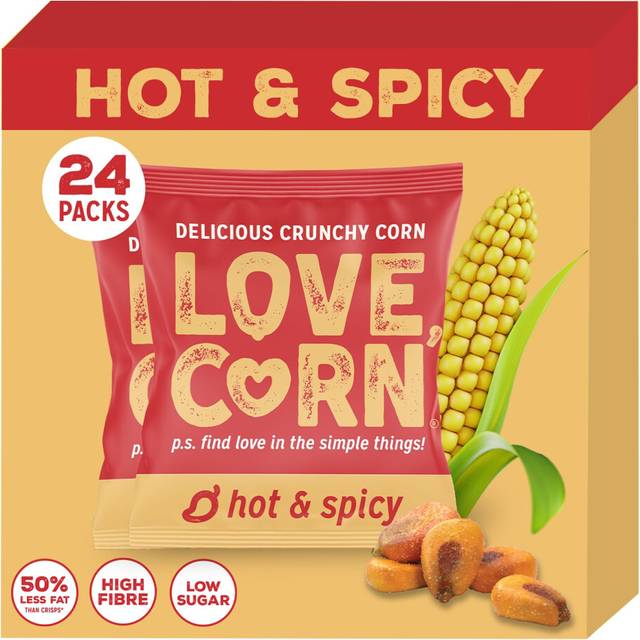 LOVE CORN Habanero Chilli Crunchy Corn Snack 20g x 24 Bags ? Healthy Snacks Ideal for Gluten Free & Vegan Diets ? Low Sugar Alternative for Crisps,