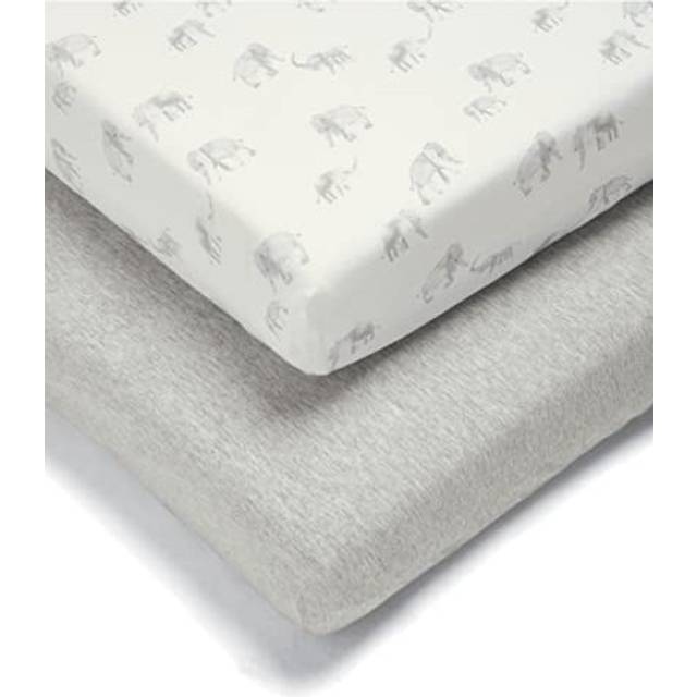 Cotbed Fitted Sheets (2 Pack) - Elephant - Grey