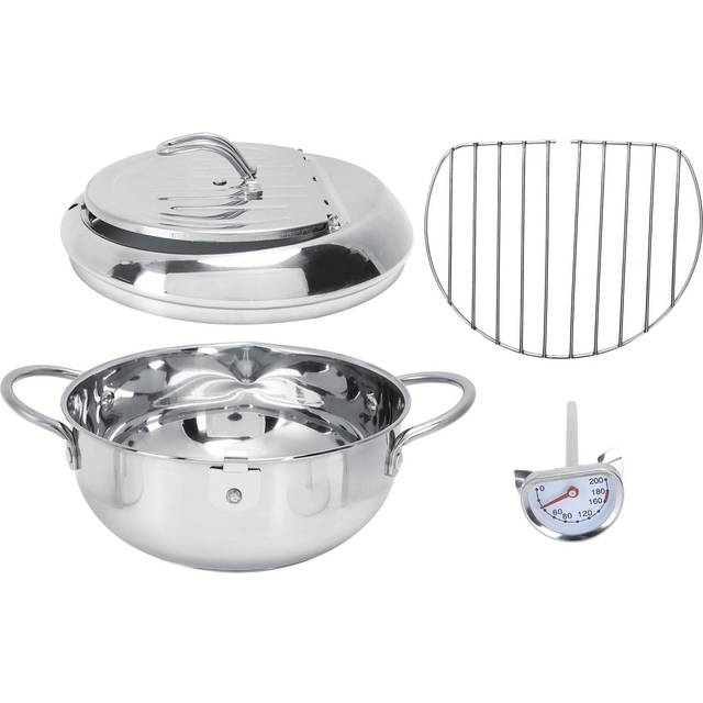 28cm Japanese Tempura Deep Fryer Pot 201 Stainless Steel Frying Pot with Thermometer Oil Filter L