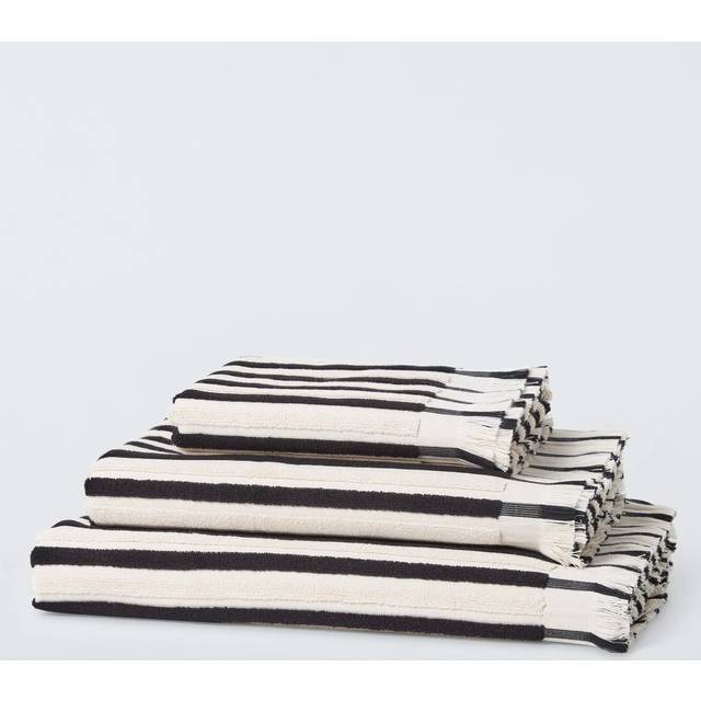 John Lewis Fringed Edge Stripe Towels, White/Black