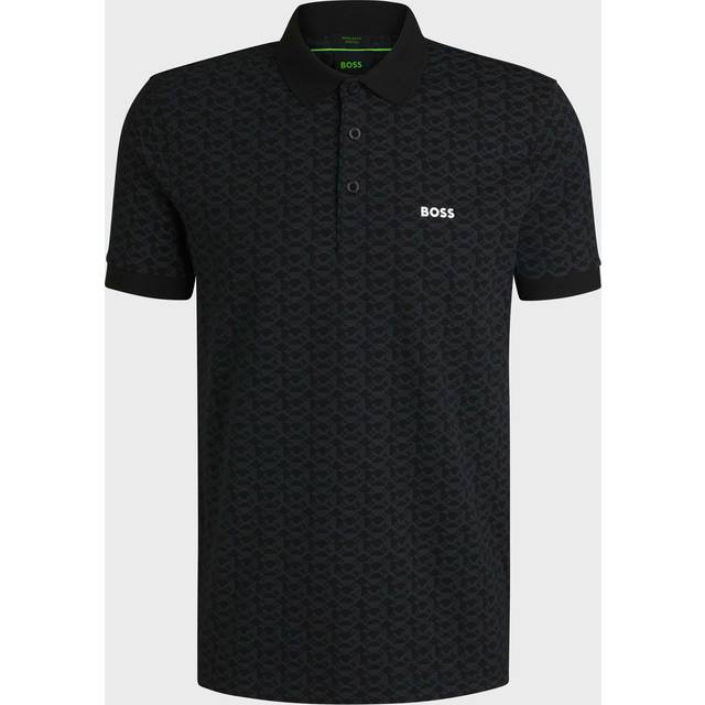 (L, Black) Hugo Boss Mens 2025 Paddy Striped Cotton Blend Regular Fit Golf Polo Shirt