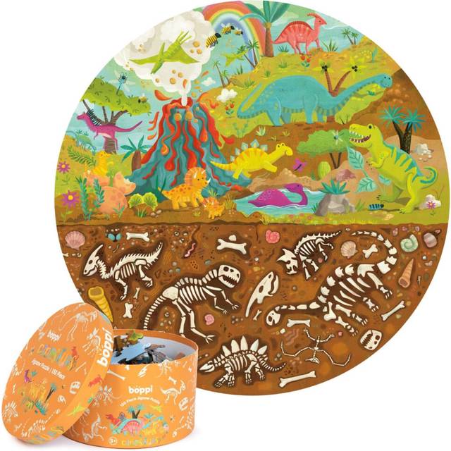 Boppi puzzles for 5+ year olds / 150 Piece Round Circle Jigsaw Puzzles for Kids Aged 5-8 Made with 100% Recycled Card ? Dinosaur