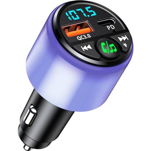 Bluetooth 5.3 Car Adapter, [PD 30W & QC3.0 18W] Fast Car Charger FM Bluetooth Transmitter, [All-Over Glow] Wireless