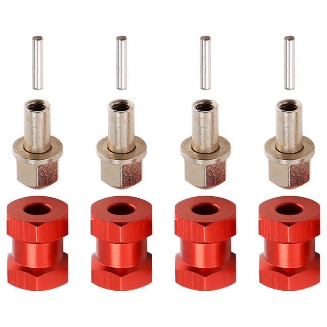 4pcs 12mm Hex Wheel Hub Drive Adaptor 15mm Extension Combiner Coupler for 1/10 RC Car Crawler SCX10 D90,Red