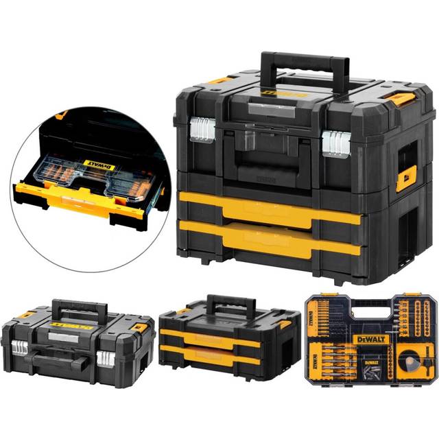 Dewalt Drill Case TStak Combo II + IV Tool Storage Boxes + 100pc Accessory Set