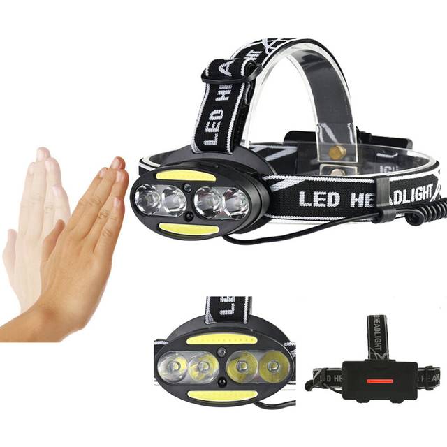 6LED Smart Sensor Cycling Headlight 5 Switch Modes 4xT6+2xCOB LED Red Warning Light