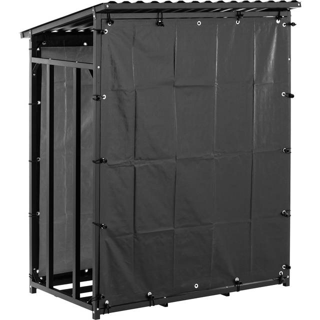 Firewood rack with tarpaulin and roof 2.2 m³ 600 kg steel / plastic black