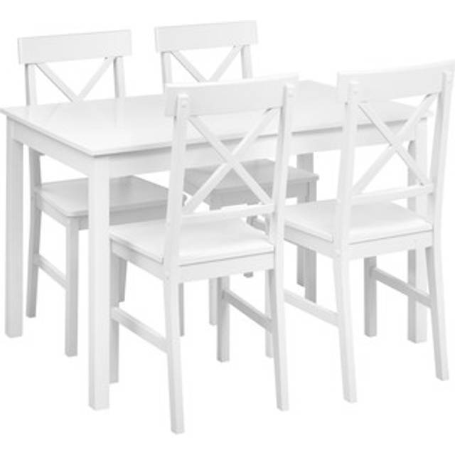 Dining Set Table and 4 Chairs Cottage Farmhouse Poplar Wood mdf White Barlee