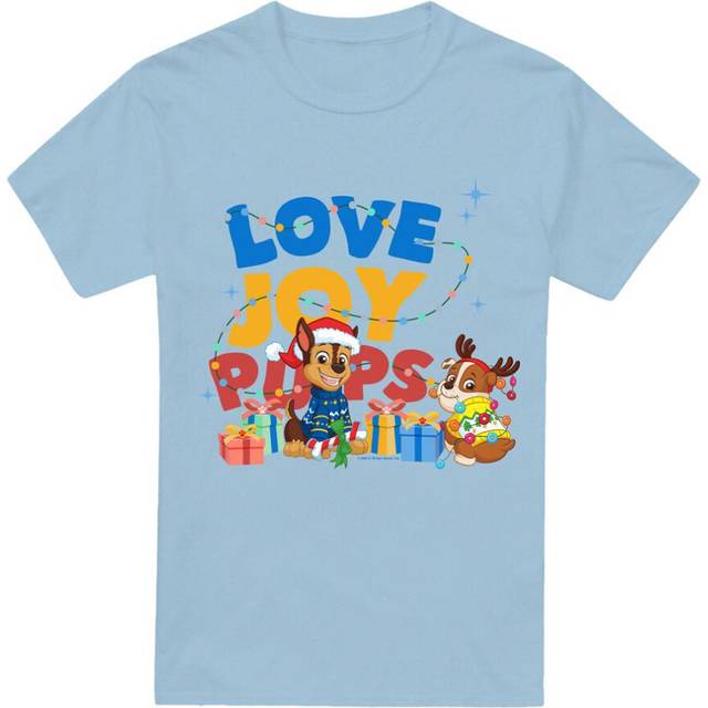 Paw Patrol Mens Love And Joy Chase & Rubble Christmas T-Shirt XL ljusblå färg