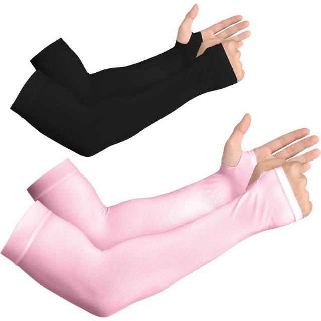 YESLIFE 2 Pairs UV Sun Protection Arm Sleeves for Men & Women - Tattoo Cover Up - UPF 50 Cooling Sports Sleeve for Basketball Golf Running (Black & Pi
