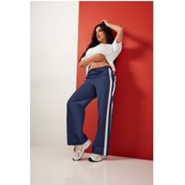 Pixiegirl Navy Blue Side Stripe Parachute Wide Leg Trousers 8 Pixiegirl | Petite Women's Wide Leg Trousers