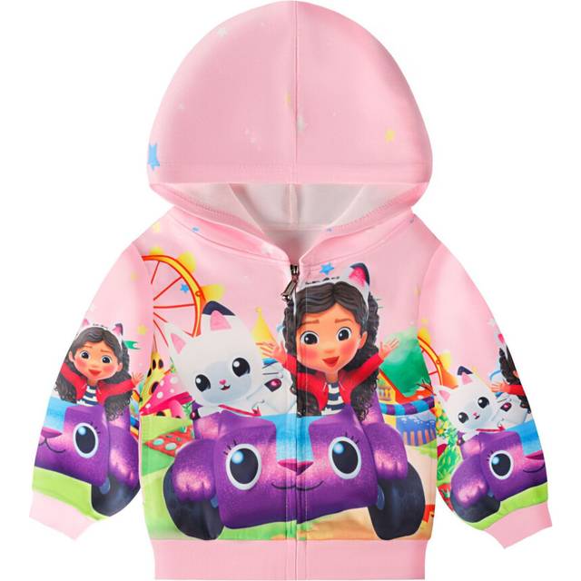 (Pink, 3-4Years) Gabby's Dollhouse Kids Girls Coat Hooded Zip Jacket Outerwear Top