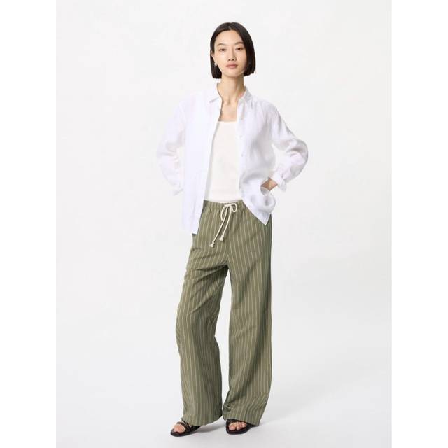 (56 OLIVE/XXL) Uniqlo Japan Linen Blend Easy Pants Long Length