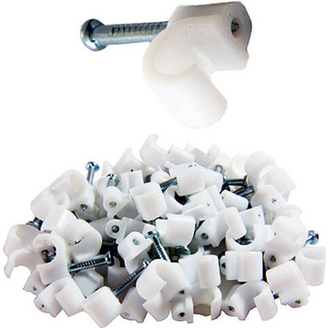 100x 3 4mm white bt telephone phone line round cable clips for 2 & 3 pair wire