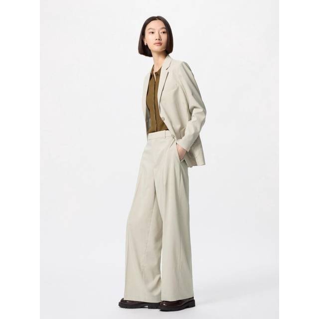 (31 BEIGE/L) Uniqlo Japan Impressive Wide Pants Long Length