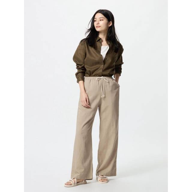 (32 BEIGE/S) Uniqlo Japan Linen Blend Easy Pants