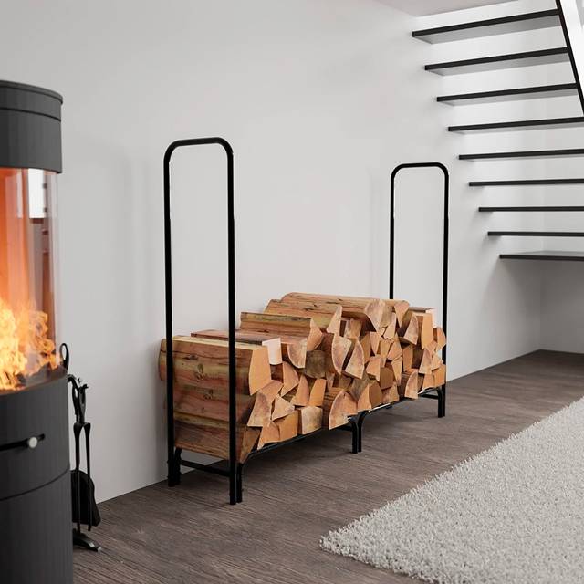 Neo Metal Log Storage Rack with Cover - Black / 240cm