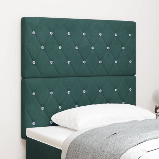 Headboard Crystal Button Tufted Dark Green 90 cm Velvet vidaXL