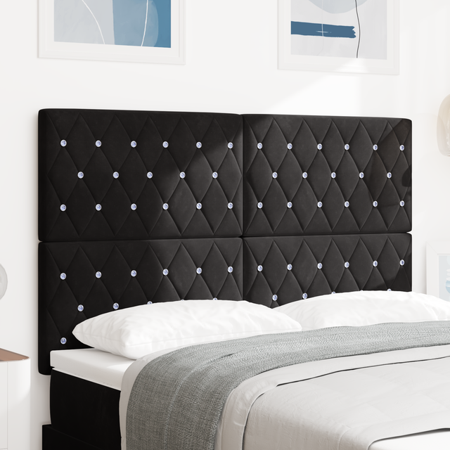 Vidaxl - Headboard Crystal Button Tufted Black 140 cm Velvet