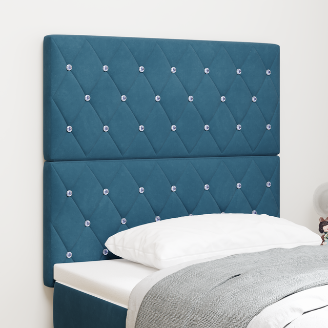 Vidaxl - Headboard Crystal Button Tufted Dark Blue 90 cm Velvet, Headboard Crystal Button Tufted Dark Blue 180 cm Velvet