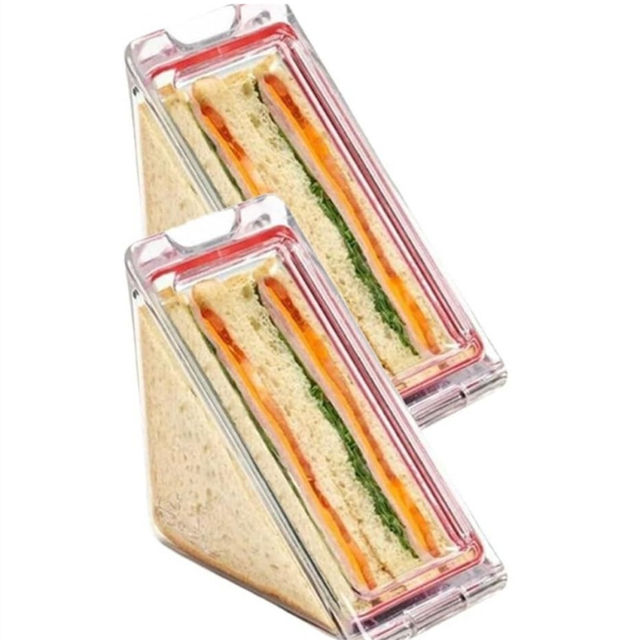 Triangle Sandwich Container Clear Plastic with Lid To-Go Containers for Cheese 2Pcs
