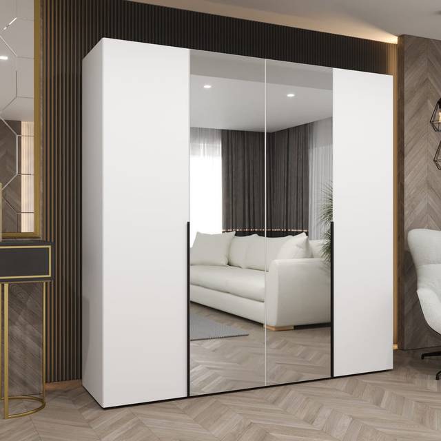 Classic Oak Artisan Hinged Door Wardrobe 200cm - Elegant Storage with Mirrored Style - White (202cm H X 200cm W X 52cm D)