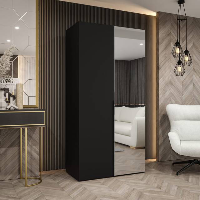Crisp White Hinged Mirrored Door Wardrobe 100cm - Sleek Style & Bright Storage (202cm H X 100cm W X 52cm D)